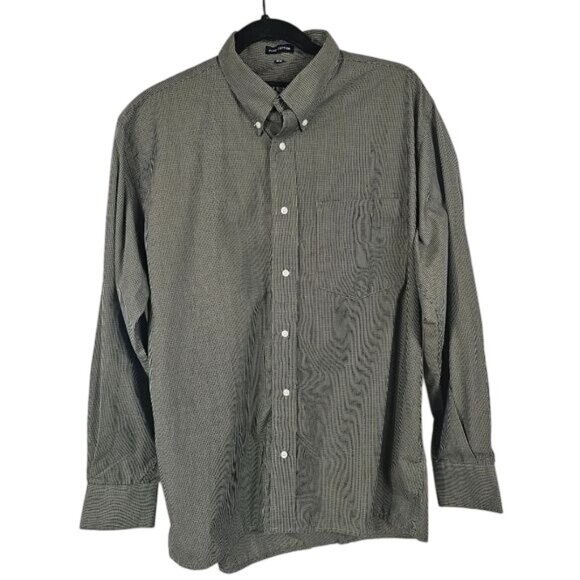 Danjuan Pure Cotton Button Down Shirt Sz 40 Green Navy Checked Preppy Office - Picture 1 of 5